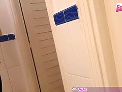 German tattoo cougar gf at public toilet point of view sex