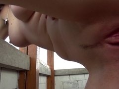 Teen is fucked by her lover at the balcony with a beautiful view