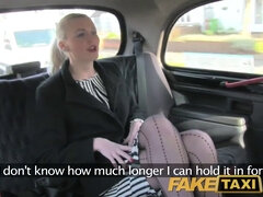 Blonde hottie with a tight pussy gets off on peeing in fake taxi POV clip