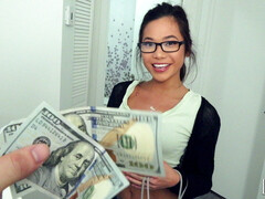 Nerdy asian teen in glasses Vina Sky fucks for dollars