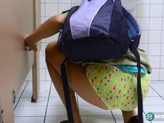 Kharlie Stone gets off in the school bathroom with a solo pee session