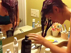 red-haired forward hair wash