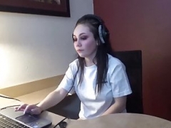 18-19 year old Lenna Lux jacking off  in headphones