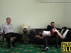 Nasty submissive woman gags on fat dick and fucks hard