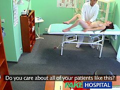 Hot Brunette Gives Unprotected Sex Lesson & Gets Drilled Hard in FakeHospital Clinic