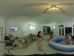 Teen Latina Lesbians Oil Wrestling With Their Big Booty Step-sisters In VR - Big tits