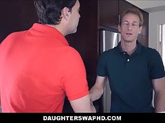 Step Dad's Swap: Two stepdad's swap, with Liza & Eva's small tits bouncing in excitement