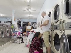 Annika Eve gets fucked and facialized in laundromat