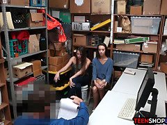 Duo teen shoplifters caught and fucked by a security guard