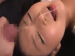 Honey oriental female in bukkake porn video