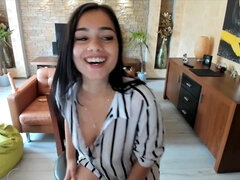 This girl is so hot - cleavage blouse tease - smoking teen in fetish solo