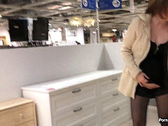 Public showcasing in IKEA. Upskirt No panties. Part two