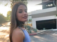 Inked Skater Female Vanessa Vega in Skateboarding and Drizzling in Public