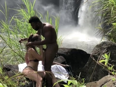 Beautiful white chick gets blacked by waterfall