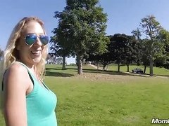 Hot blonde mom cougar gets cum on face in POV amateur clip