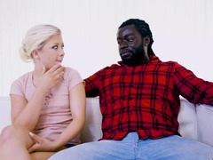 Interracial sex scene of pale-skinned cutie and giant black guy