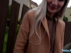 Super cute petite blonde gets her tits out in public then fucks in a basement - POV reality sex with Czech teens (18+)