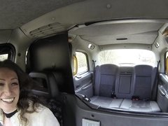 Ava Austen get pussy eaten & fucked through ripped off pantyhose in the cab