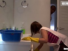 Hot Maid Kathy Violeta Satisfies Landlord In The Bathroom