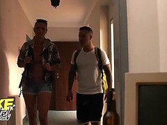 Cheating Boyfriend Fucks Backpacker With Girlfriend In Next Room