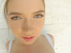 Blonde teen with big naturals has rough anal sex in POV
