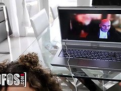 Petite babe Allie Addison gets her tight pussy pounded while being under the table for a virtual meeting