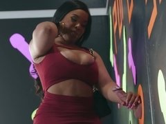 Big tits, Blowjob, Doggystyle, Ebony, Facial, Heels, Interracial, Riding