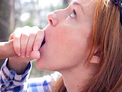 Chloe Morgane gives a blowjob in the woods