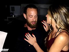 Mackenzie Mace fucks her man's fat cock at the club with her small tits bouncing