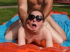 Ass, Blowjob, Handjob, Outdoor, Pool, Redhead, Shaved, Teen