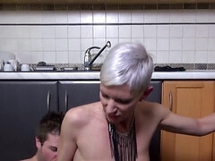 Short-haired French MILF analyzed in the kitchen