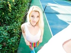 Blondine, Blasen, Geschnappt, Hundestellung, Handjob, Masturbation, Dürr, Titten