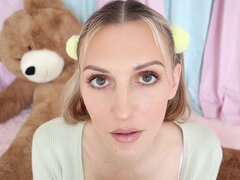 Asmr POV dildo blowjob on webcam - Asmr oral sex with pigtailed blonde slut