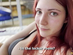 Redhead Stranger Gives Intense Blowjob and Ride in Locker Room - LikaBusy