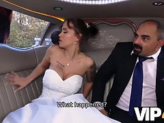 Bride permits husband to watch her having ass scored in limo