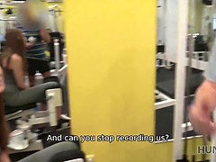 In empty gym hunter pays greedy cuckold cash and impales his GF