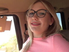 Blonde, Blowjob, Car, Glasses, Pov, Teen