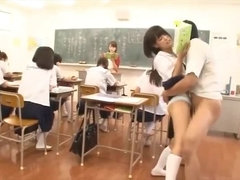 Alluring Japanese lady in hard group sex video in public place