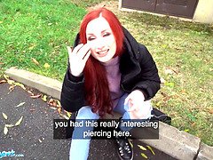 British, Cumshot, Deepthroat, Female, Orgasm, Public, Reality, Redhead