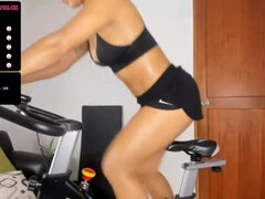 Sporty chick Homemade fitness training webcam