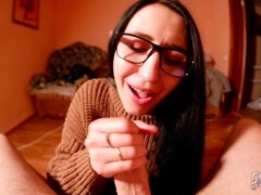 Blowjob, Brunette, Cum in mouth, Glasses