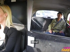 A lady taxi driver works on a big black cock in the backseat