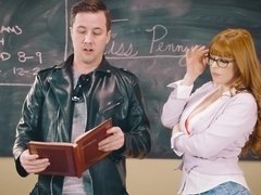 Blowjob, Natural tits, Redhead, Teacher, Threesome
