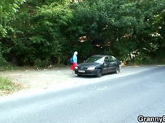 He picks up and fucks hitchhiking granny