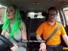 Green-haired punk Madison Phoenix fucks in the car