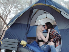 Beauties Aidra Fox and Charlotte Stokely has sex in tent