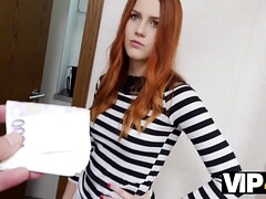 Redhead teen with a hot body gives her cuckold boyfriend a VIP4K reality blowjob and fuck for cash