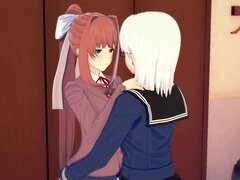 Monika from DDLC passionately fucks a female player in a steamy lesbian encounter!