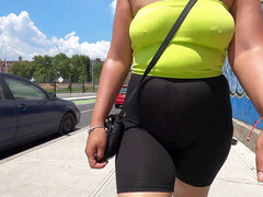 Spandex shorts, sheer, exhibitionist