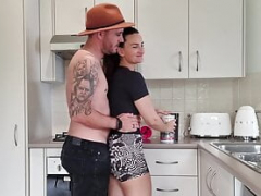 Young-looking Couple Skip the Gym for Kitchen Sex with Spanking and also Creampie Real Homemade Inexperienced